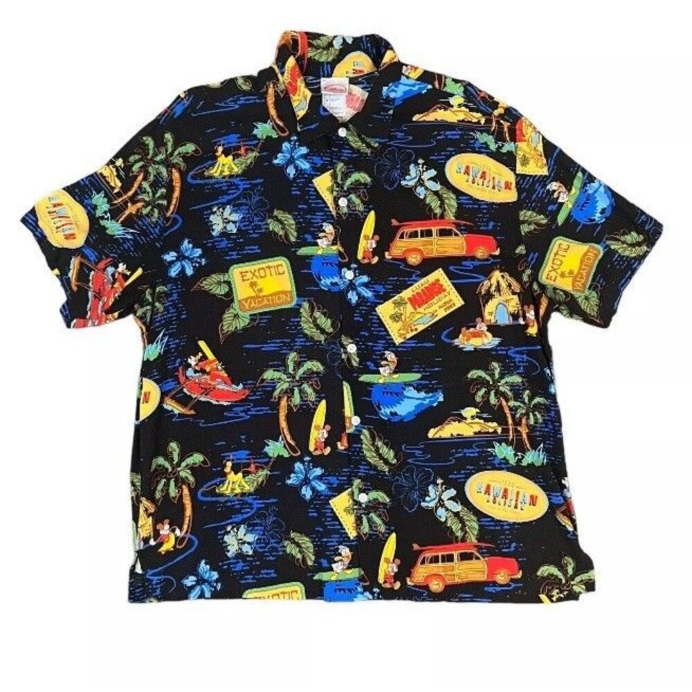 Vtg Disney 1928 Hawaiian Holiday Shirt Mickey & Friends Button Up Men's Shirt